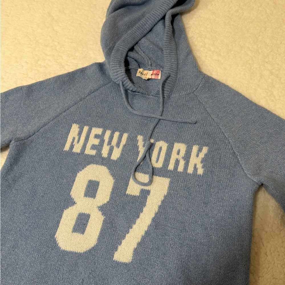 Blue Hooded Sweater with New York Print